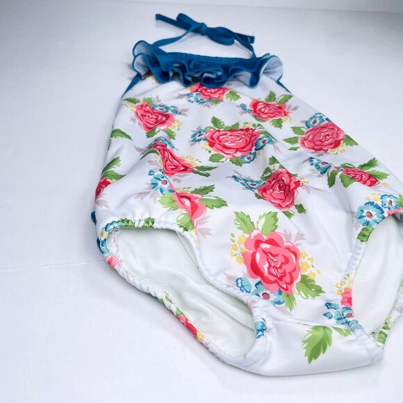 Oopsie Daisy Girls Low Back Ruffle Bum Floral Halter Tie One Piece Swimsuit 5 - Picture 2 of 14